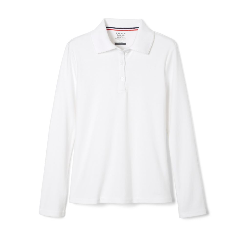 Classic Girls' Long Sleeve School Uniform Polo – White