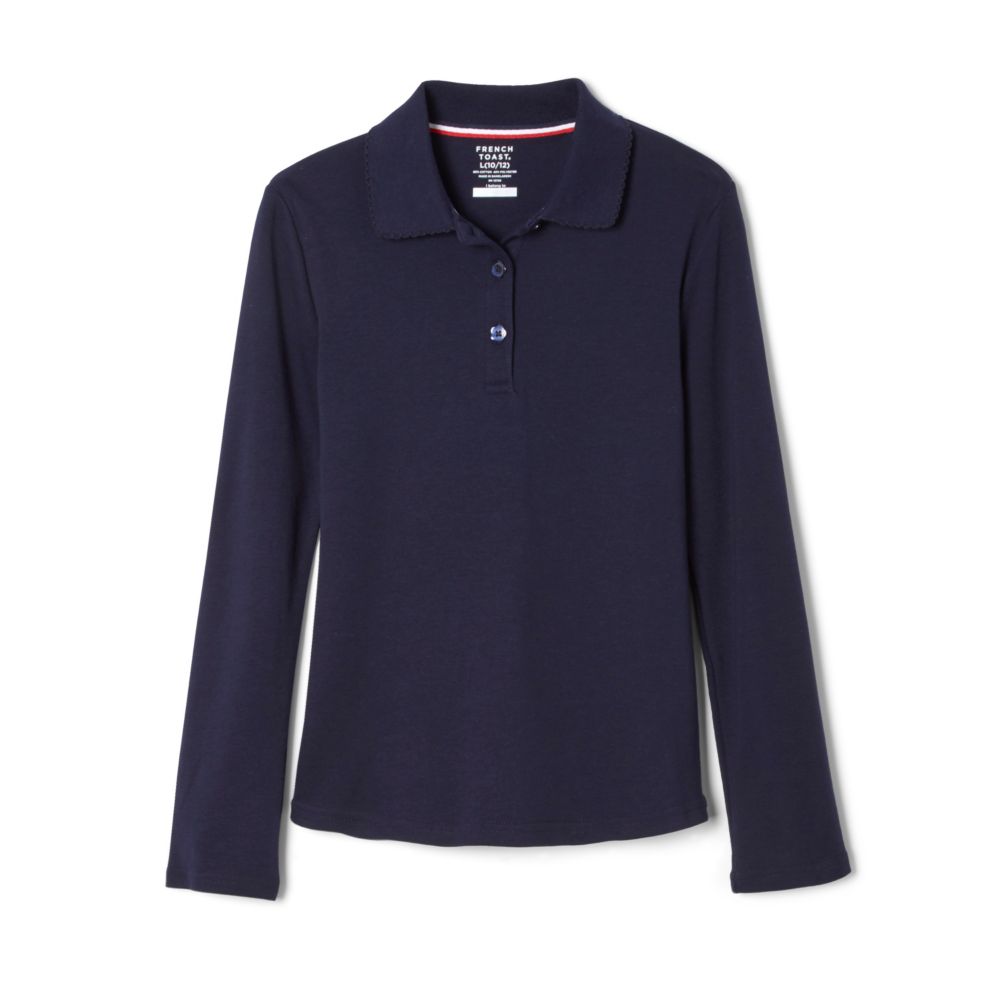 Classic Girls' Long Sleeve School Uniform Polo – Navy