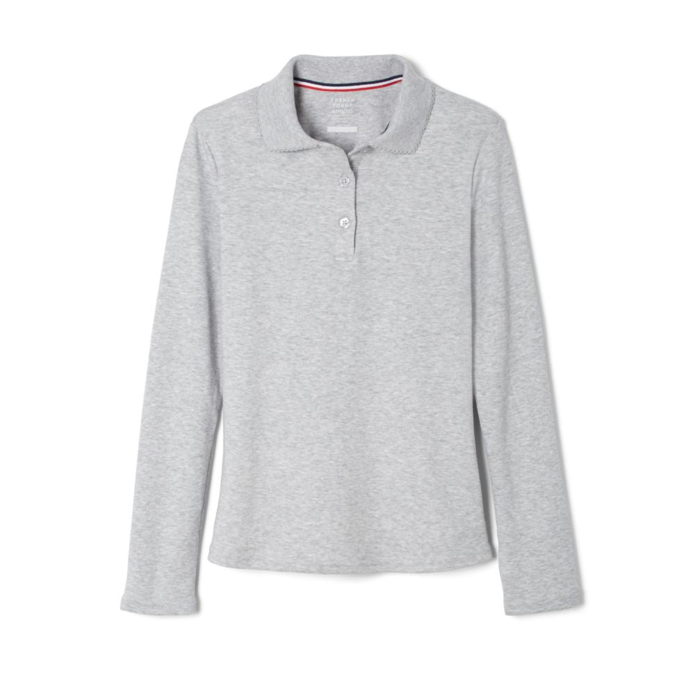 Classic Girls' Long Sleeve School Uniform Polo – Heather Gray