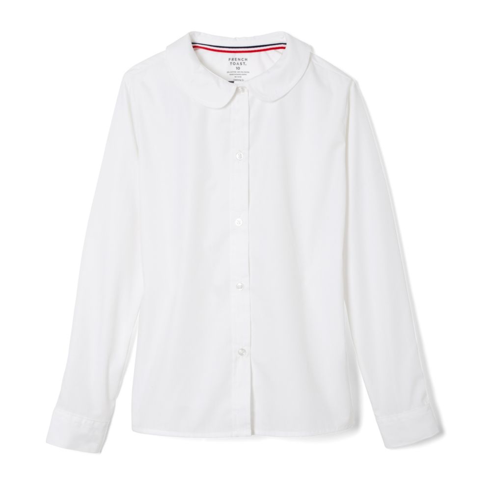 Girls' Classic Long Sleeve Woven School Blouse – White