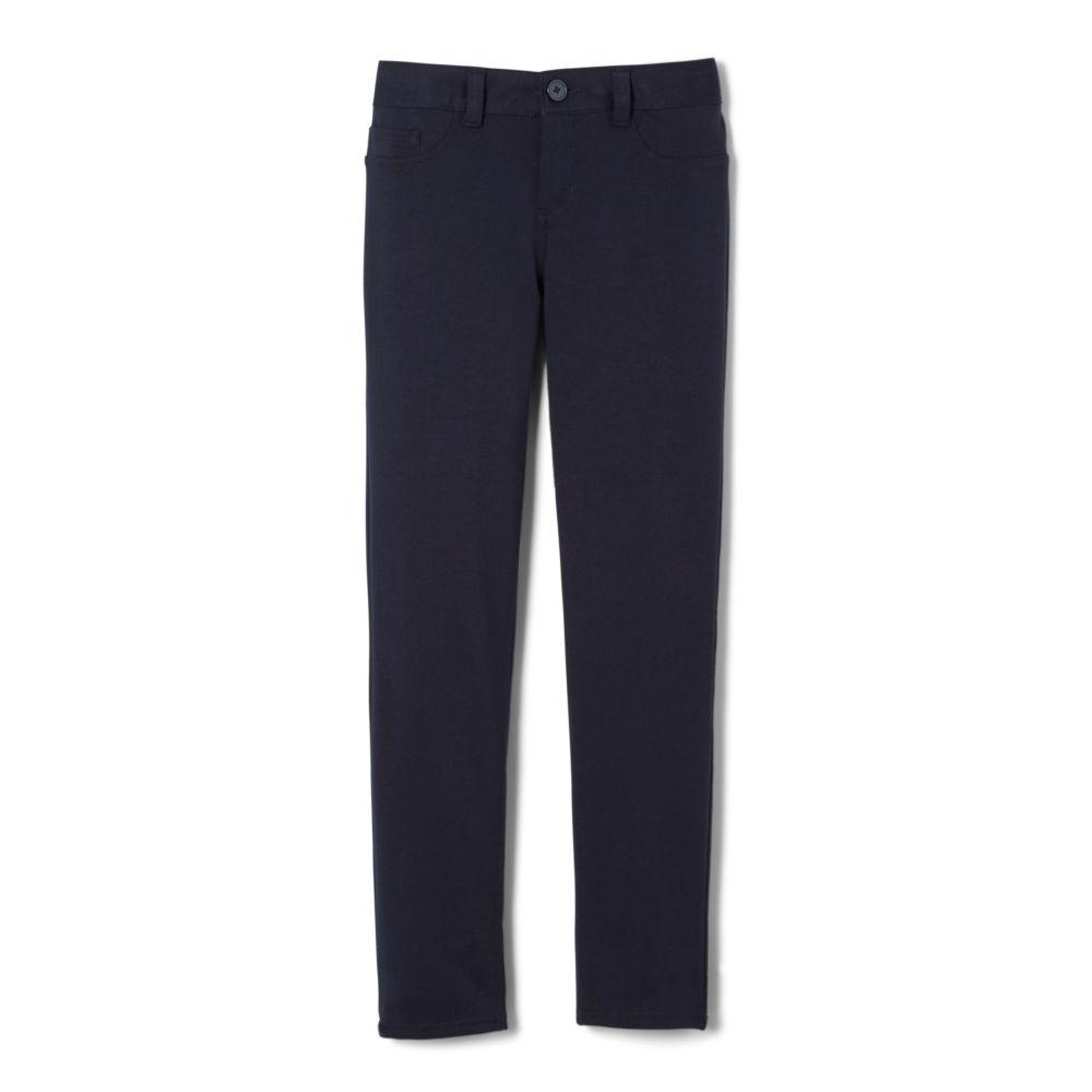 Girls' Skinny 5-Pocket Knit School Pants – Navy