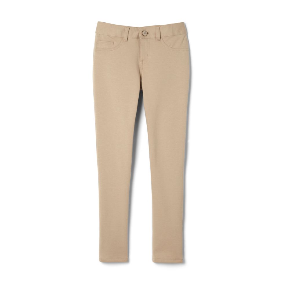 Girls' Skinny 5-Pocket Knit School Pants – Khaki